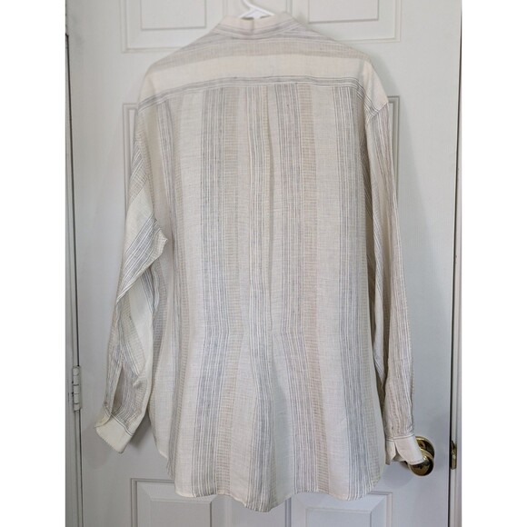 Rick Pallack L/S Button Shirt Mens Large Beige Linen Made in Italy Luxury - Picture 3 of 6